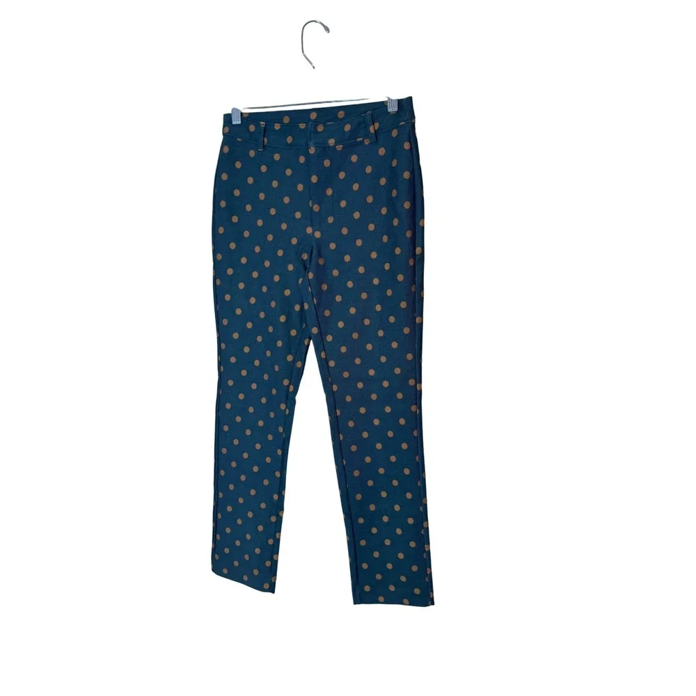 Free People Pants Womens 10 Green Polka Dot Twill Ankle Slim Crop Stretch Casual